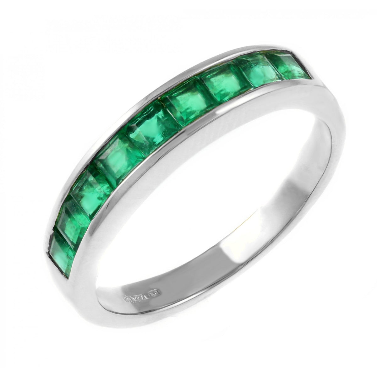 18ct white gold 0.73ct emerald half eternity ring