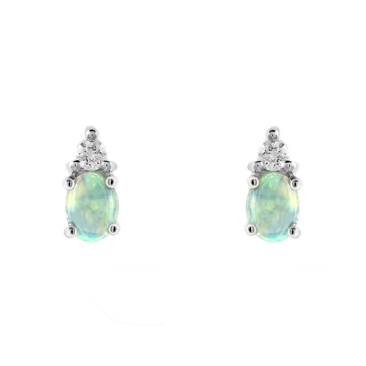Platinum 0.79ct natural opal & 0.16ct diamond stud earrings