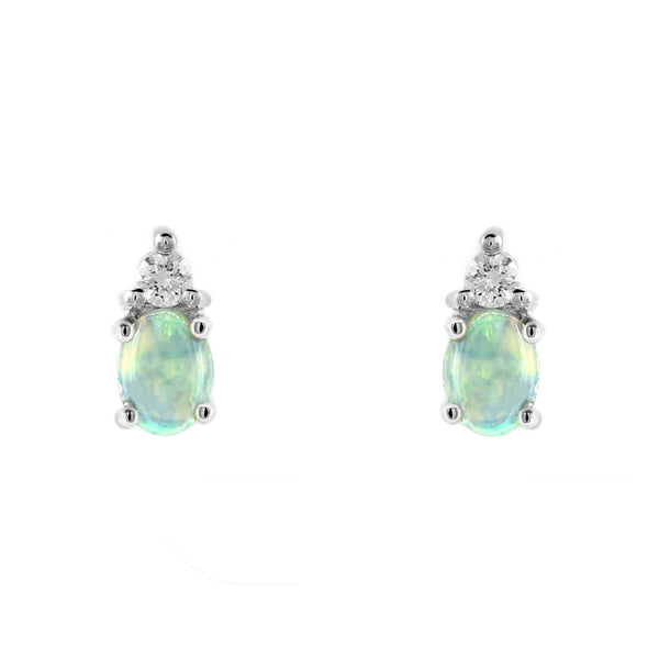 Platinum 0.79ct natural opal & 0.16ct diamond stud earrings