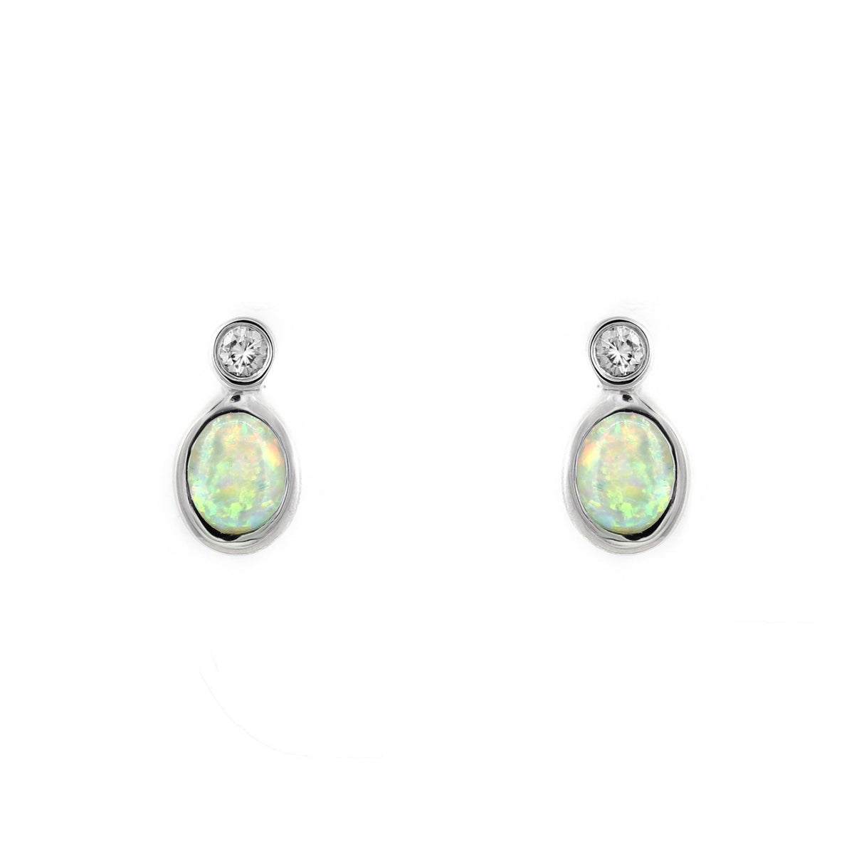 Platinum 1.36ct natural opal & 0.08ct diamond stud earrings