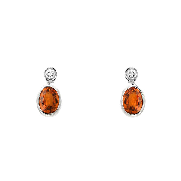 Platinum 0.98ct orange sapphire & 0.06ct diamond stud earrings