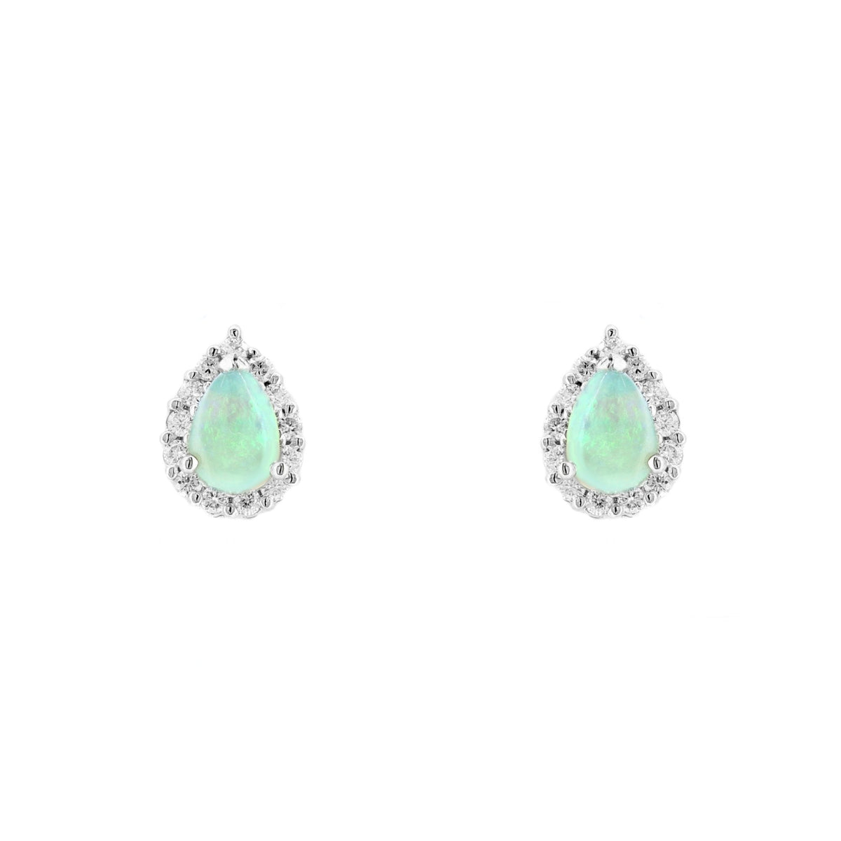 Platinum 0.60ct natural opal & 0.22ct diamond cluster earrings