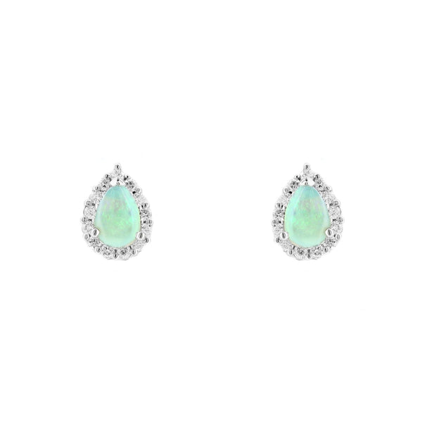 Platinum 0.60ct natural opal & 0.22ct diamond cluster earrings