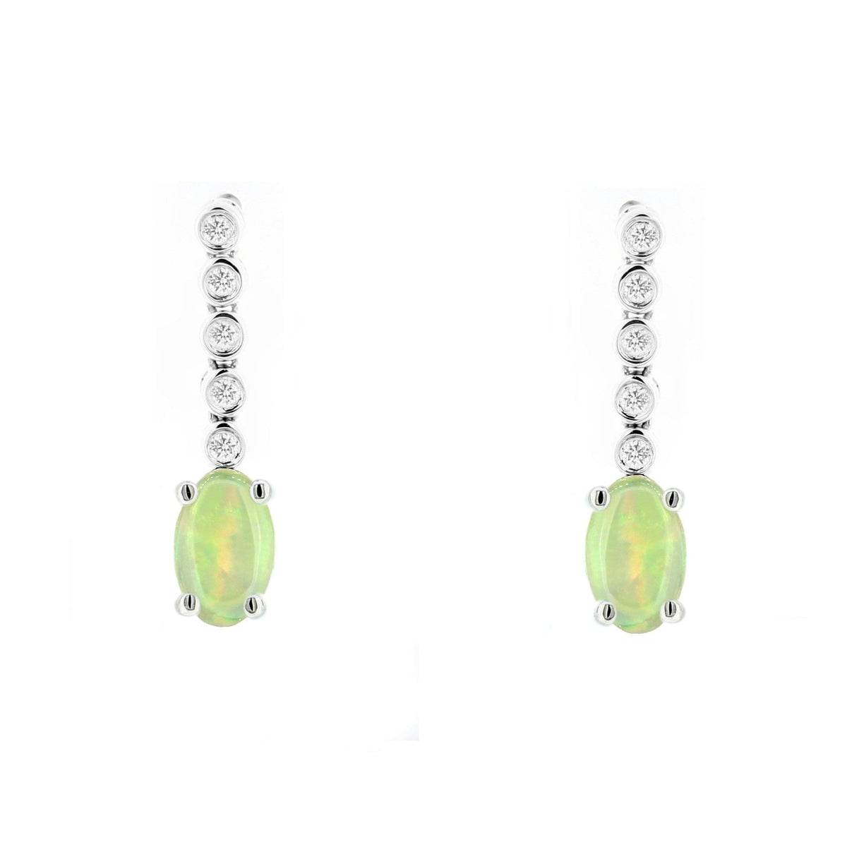 Platinum 0.61ct natural opal & 0.10ct diamond drop earrings