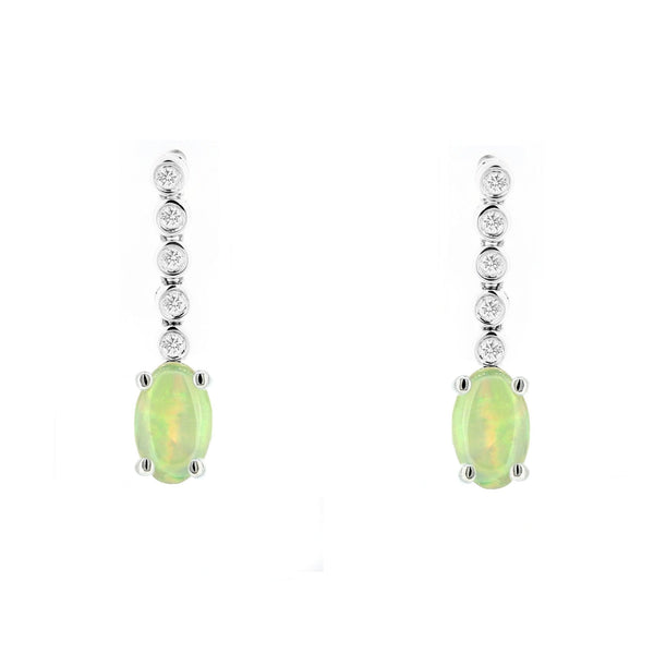Platinum 0.61ct natural opal & 0.10ct diamond drop earrings