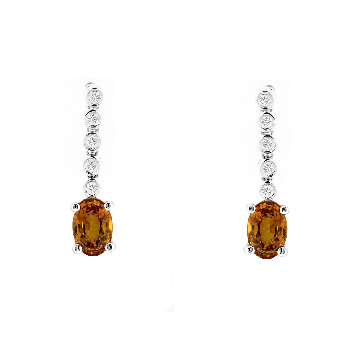 Platinum 1.40ct orange sapphire & 0.10ct diamond drop earrings