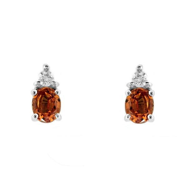 Platinum 0.98ct orange sapphire & 0.14ct diamond stud earrings