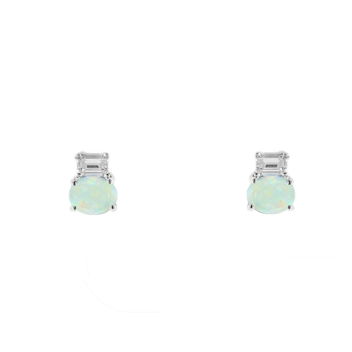 Platinum 1.54ct natural opal & 0.23ct diamond stud earrings