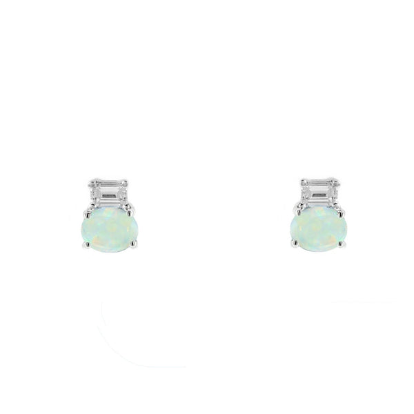 Platinum 1.54ct natural opal & 0.23ct diamond stud earrings