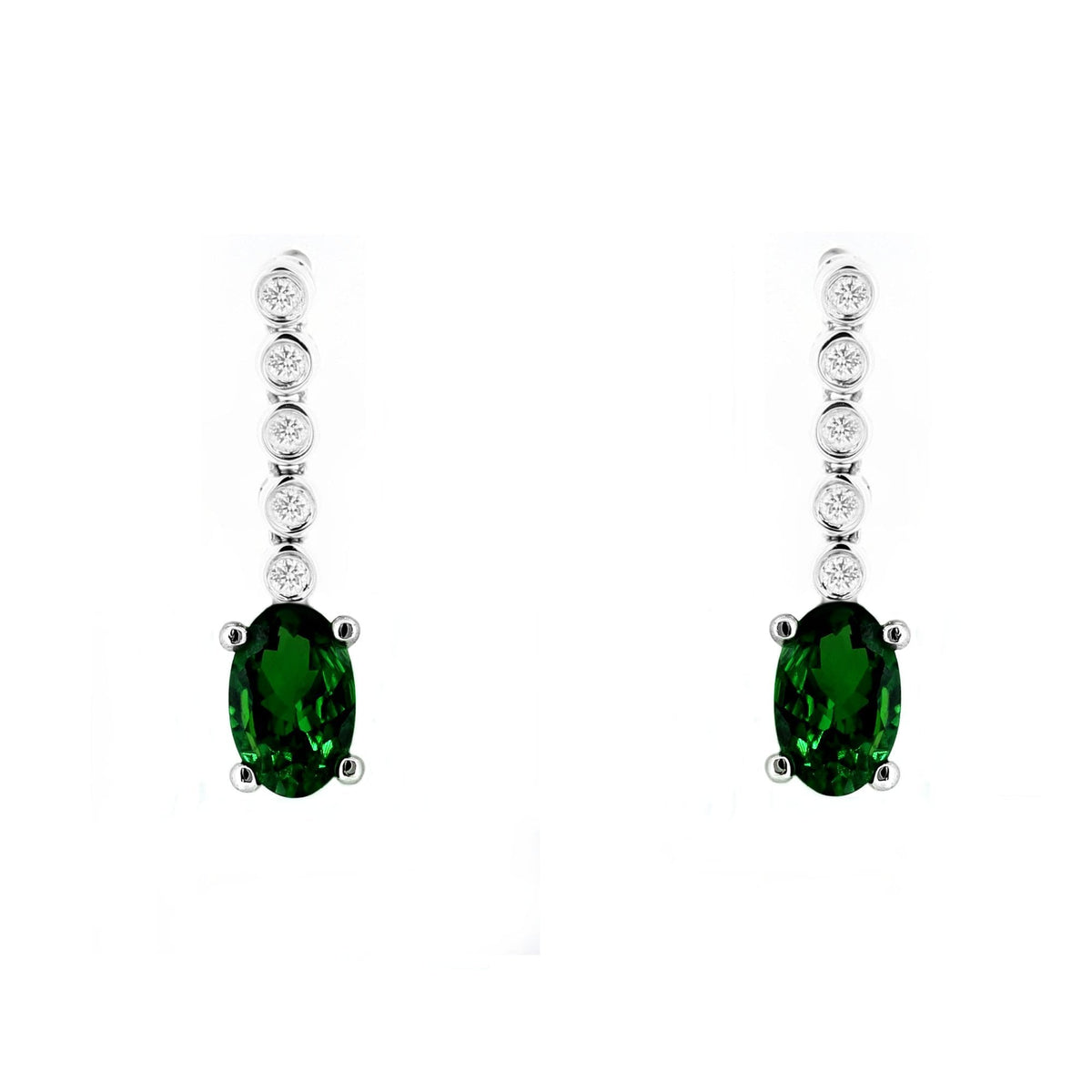 Platinum 1.06ct tsavorite garnet & 0.10ct diamond drop earrings
