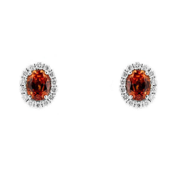 Platinum 2.32ct orange sapphire & 0.51ct diamond earrings