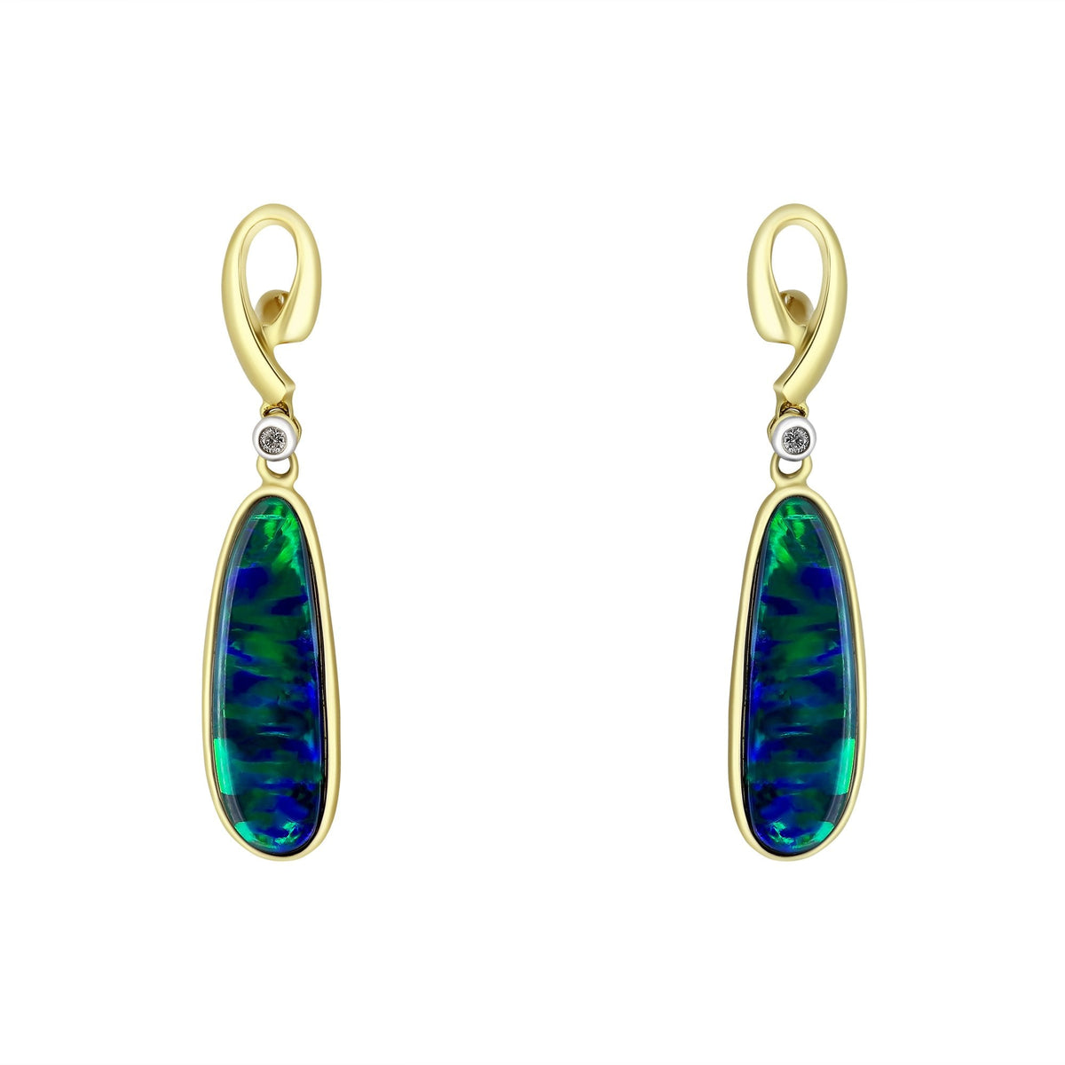 14ct yellow gold 3.17ct opal doublet & 0.02ct diamond earrings
