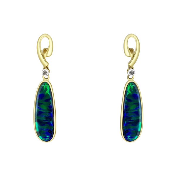 14ct yellow gold 3.17ct opal doublet & 0.02ct diamond earrings