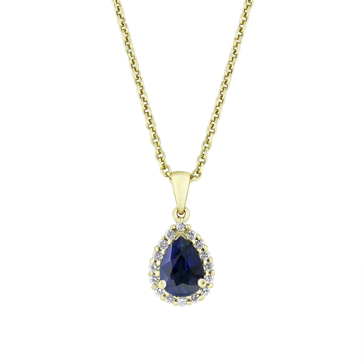18ct yellow gold 1.00ct sapphire & 0.14ct diamond pendant