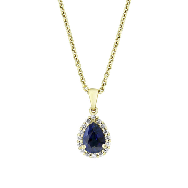 18ct yellow gold 1.00ct sapphire & 0.14ct diamond pendant