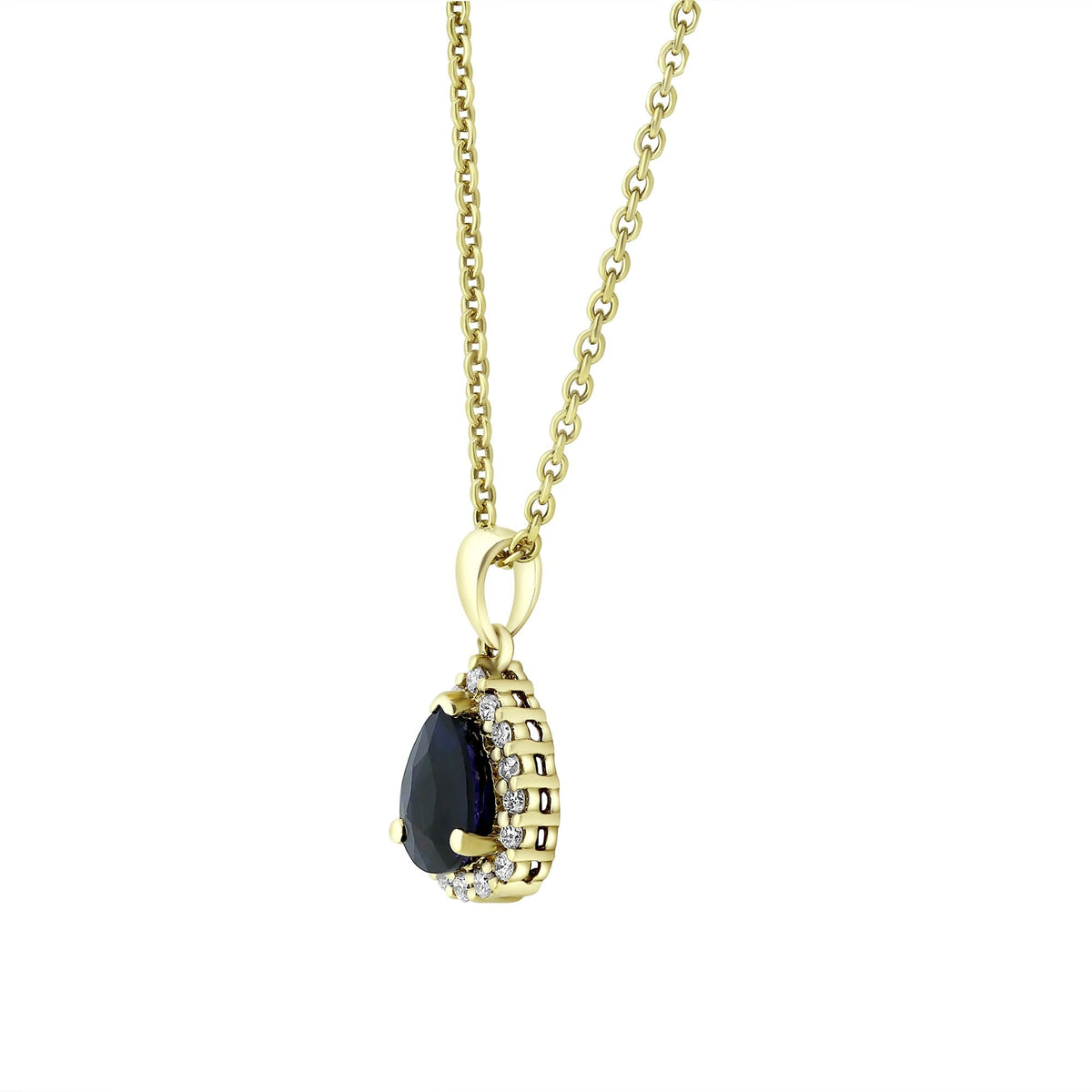 18ct yellow gold 1.00ct sapphire & 0.14ct diamond pendant