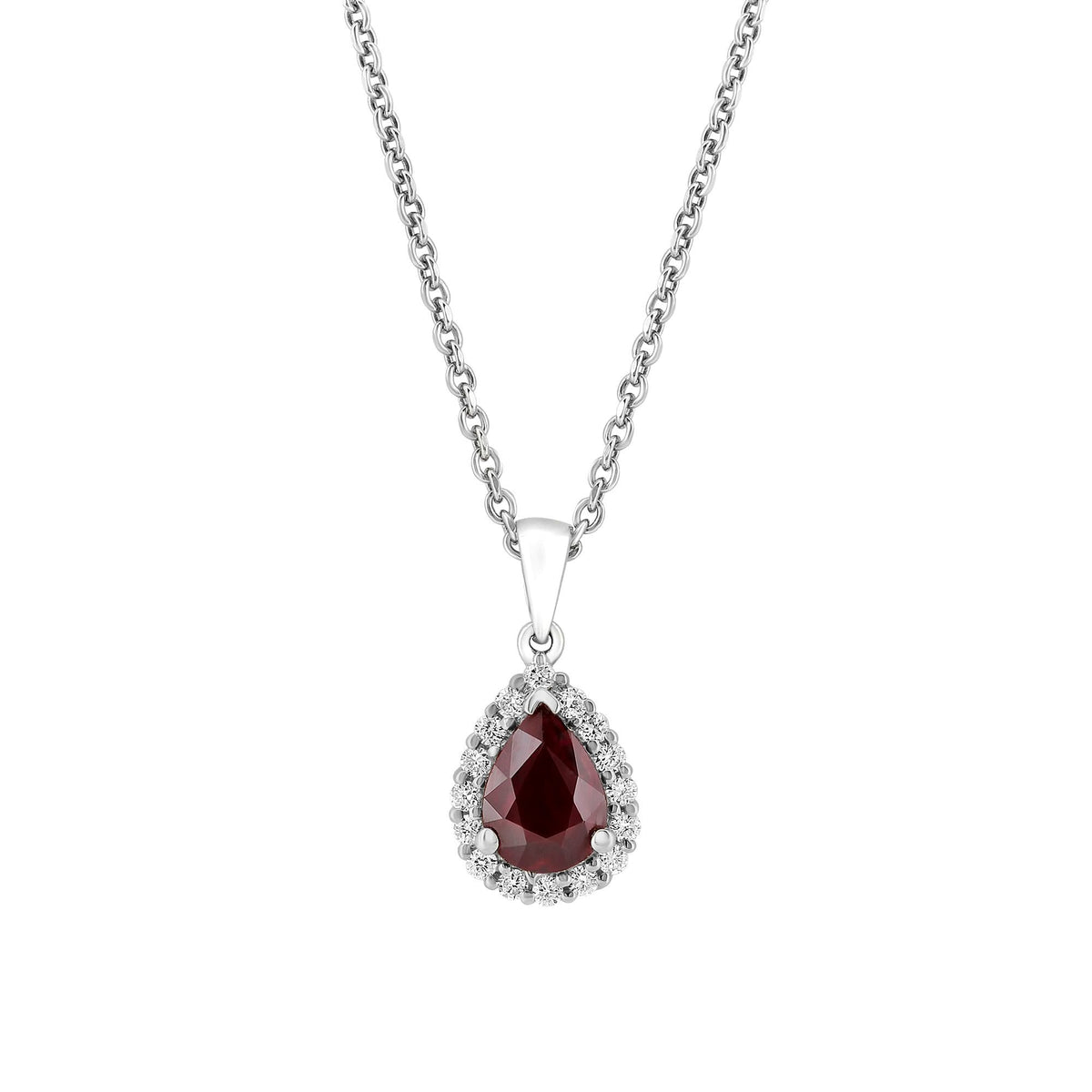 18ct white gold 0.88ct ruby & 0.15ct diamond cluster pendant