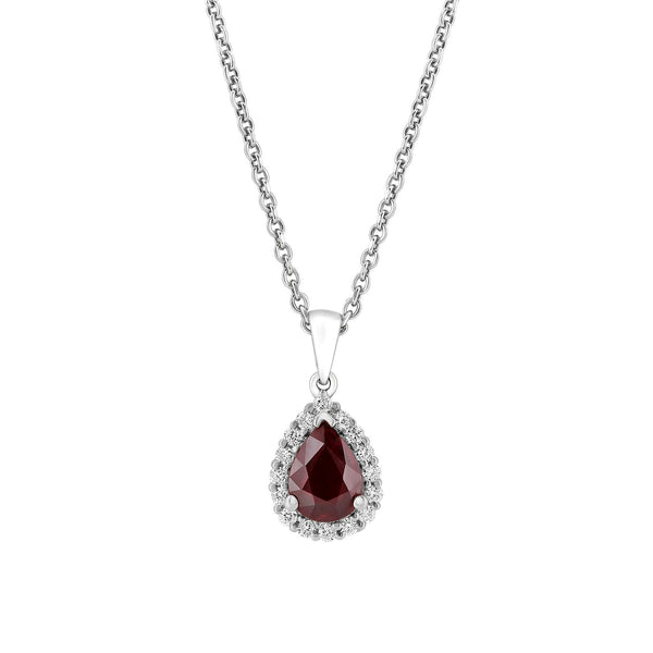 18ct white gold 0.88ct ruby & 0.15ct diamond cluster pendant