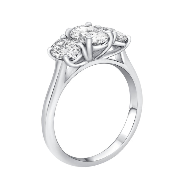 Lab grown platinum 3.03ct D VVS2 IGI oval diamond 3 stone ring