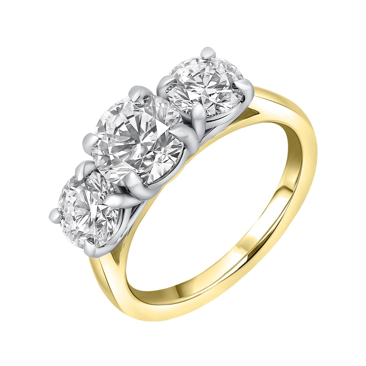 LG18ct yellow gold 3.03ct D VVS2 IGI round diamond 3 stone ring