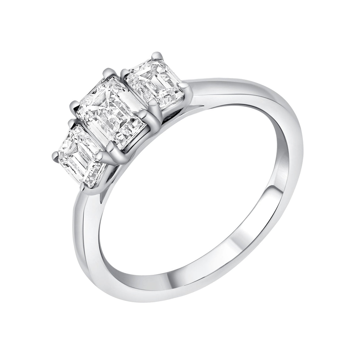 Lab grown platinum 1.10ct D VS1 IGI emerald diamond 3 ring