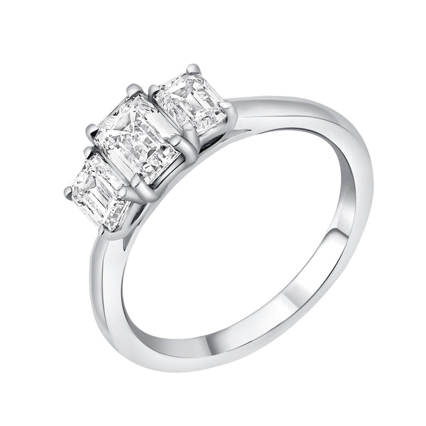 Lab grown platinum 1.10ct D VS1 IGI emerald diamond 3 ring
