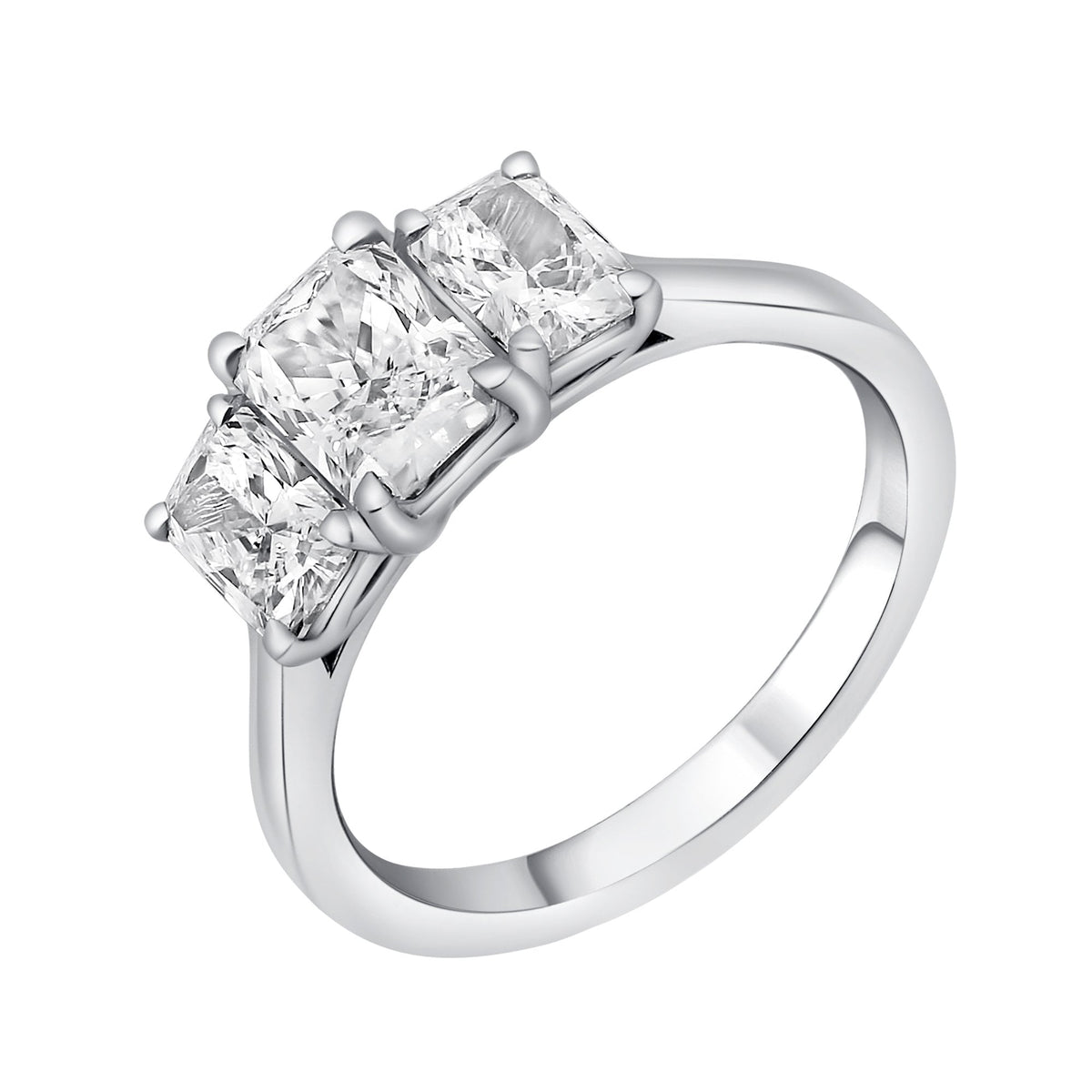 Lab grown platinum 2.07ct D VVS2 radiant diamond 3 stone ring