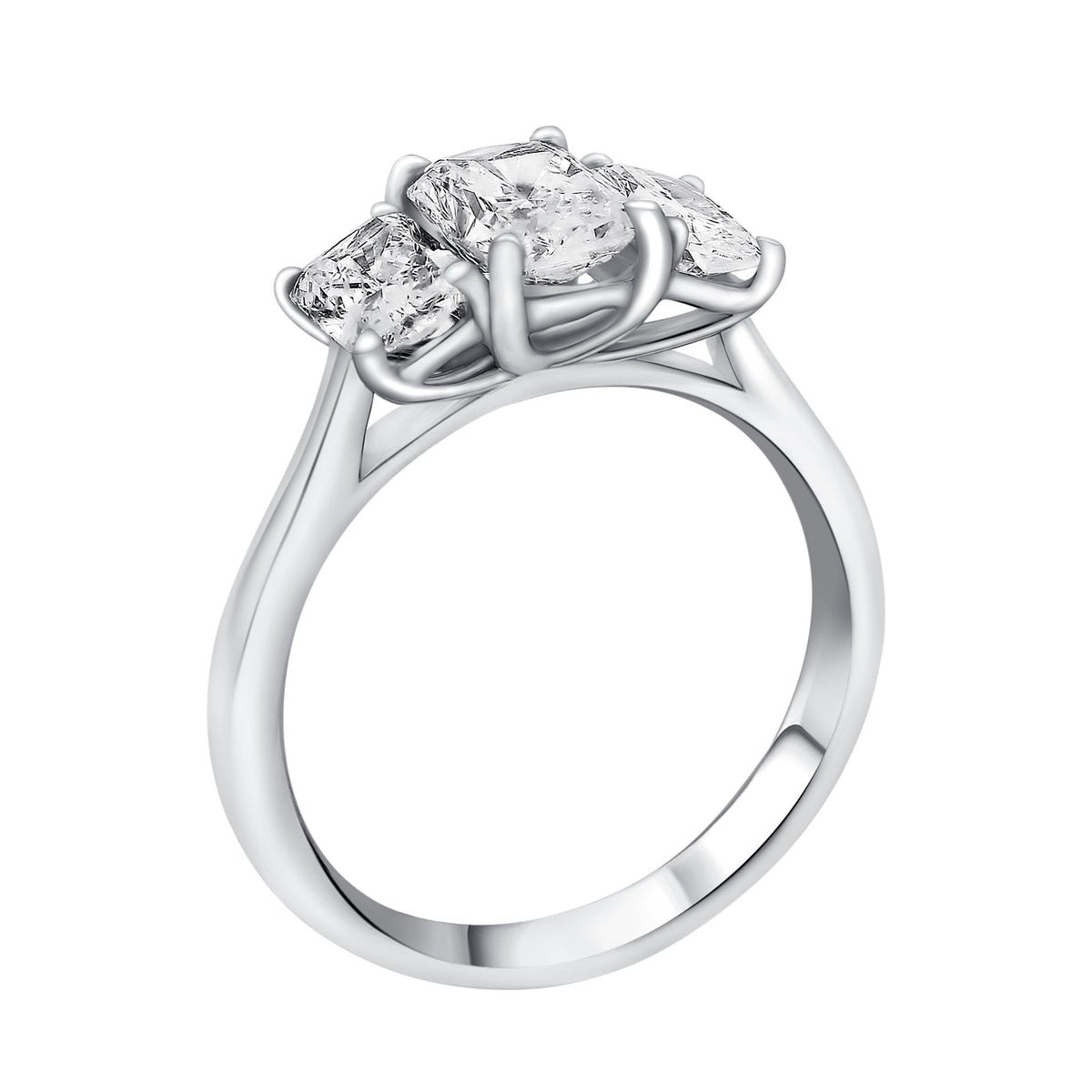 Lab grown platinum 2.07ct D VVS2 radiant diamond 3 stone ring