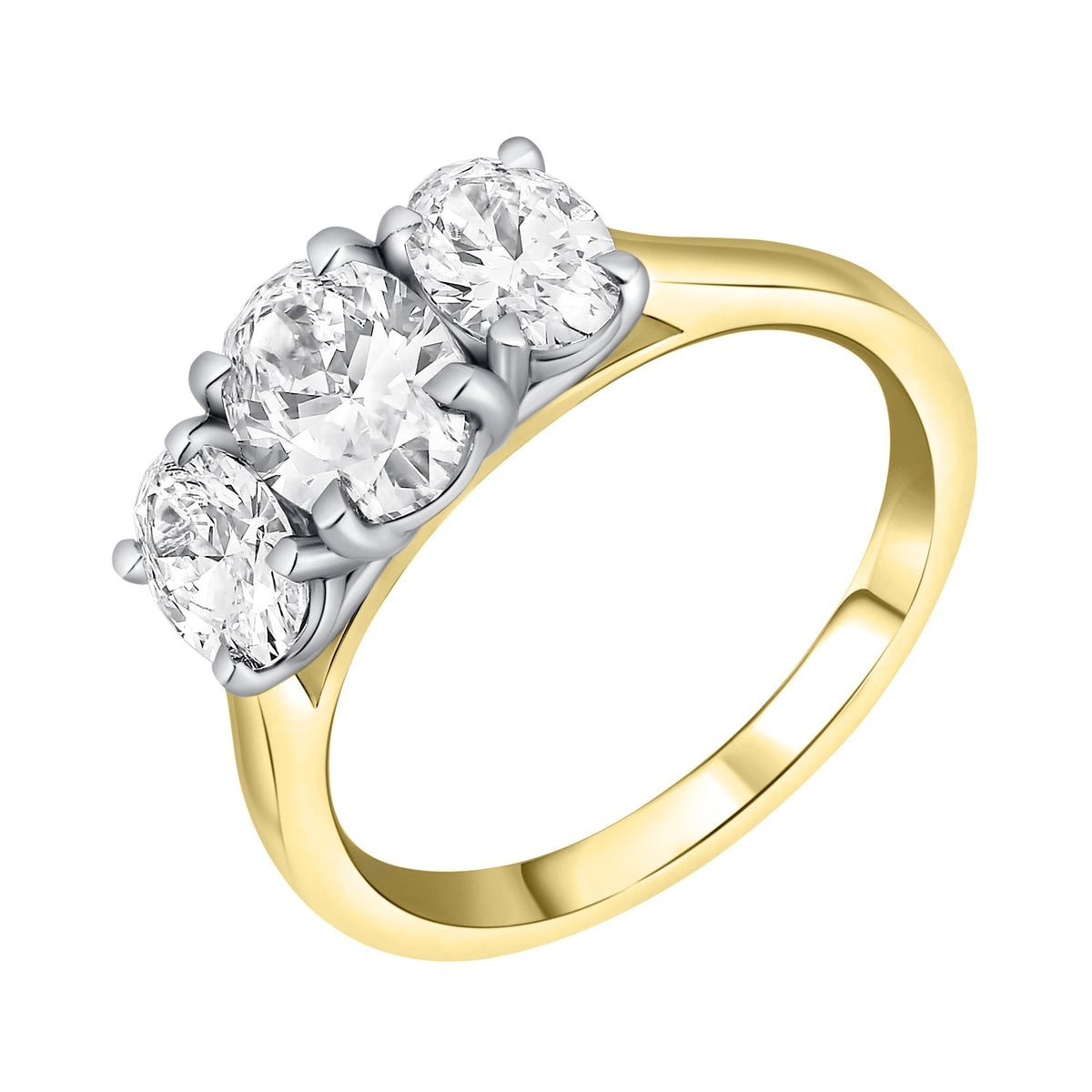 LG 18ct yellow gold 2.12ct D VVS2 IGI oval 3 stone diamond ring