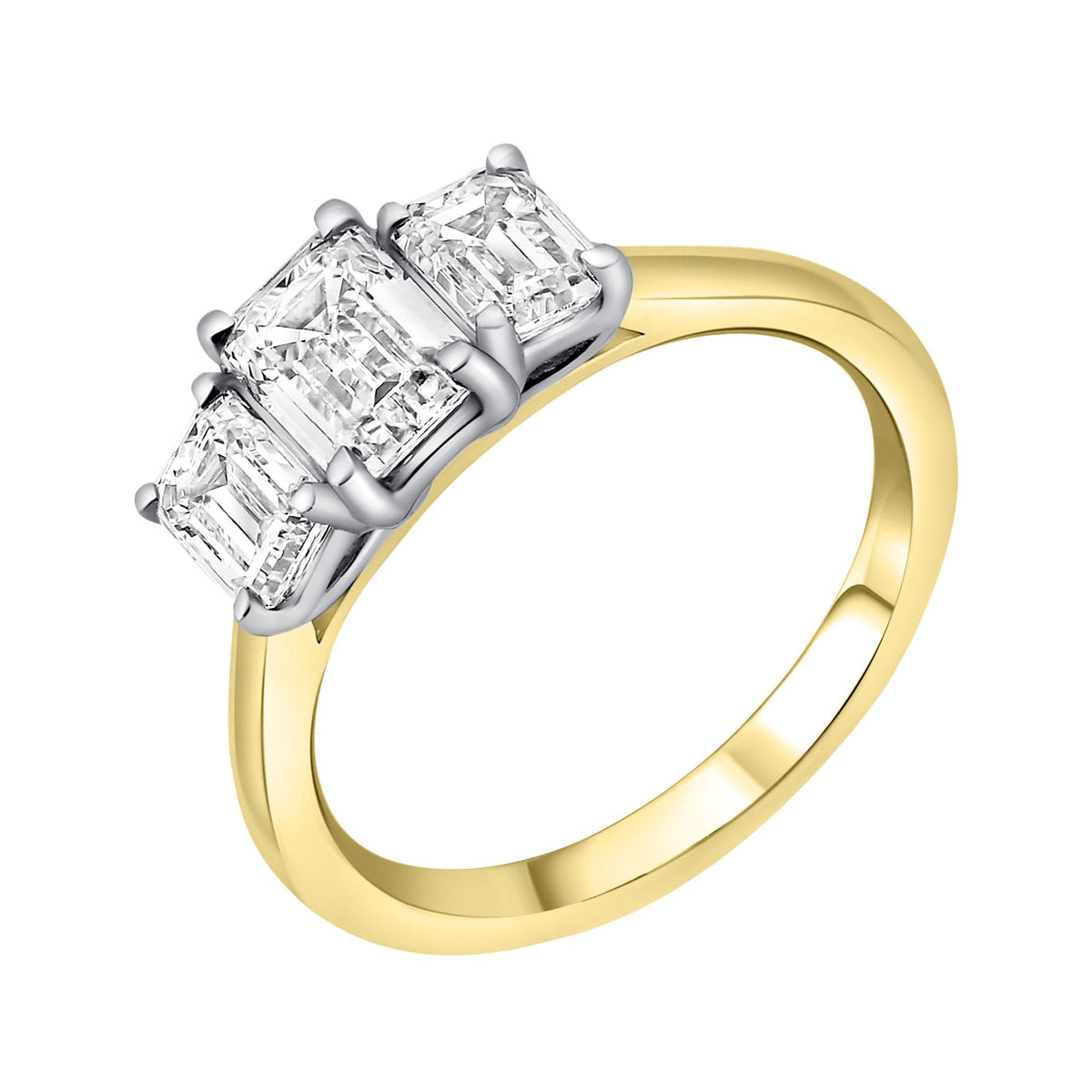 LG 18ct yellow gold 2.16ct DVVS IGI emerald diamond 3 stone ring