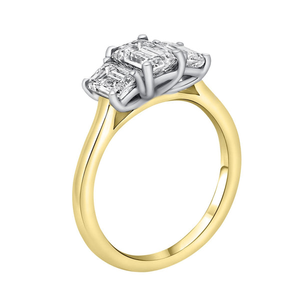 LG 18ct yellow gold 2.16ct DVVS IGI emerald diamond 3 stone ring
