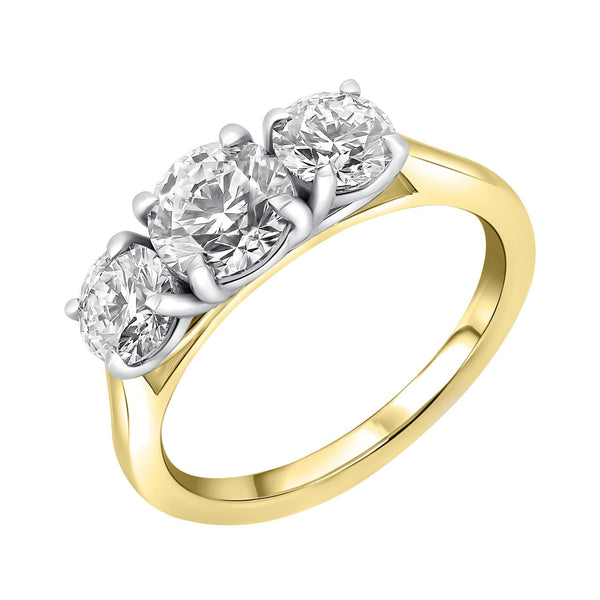 LG 18ct yellow gold 2.05ct D VVS2 IGI round diamond 3 stone ring