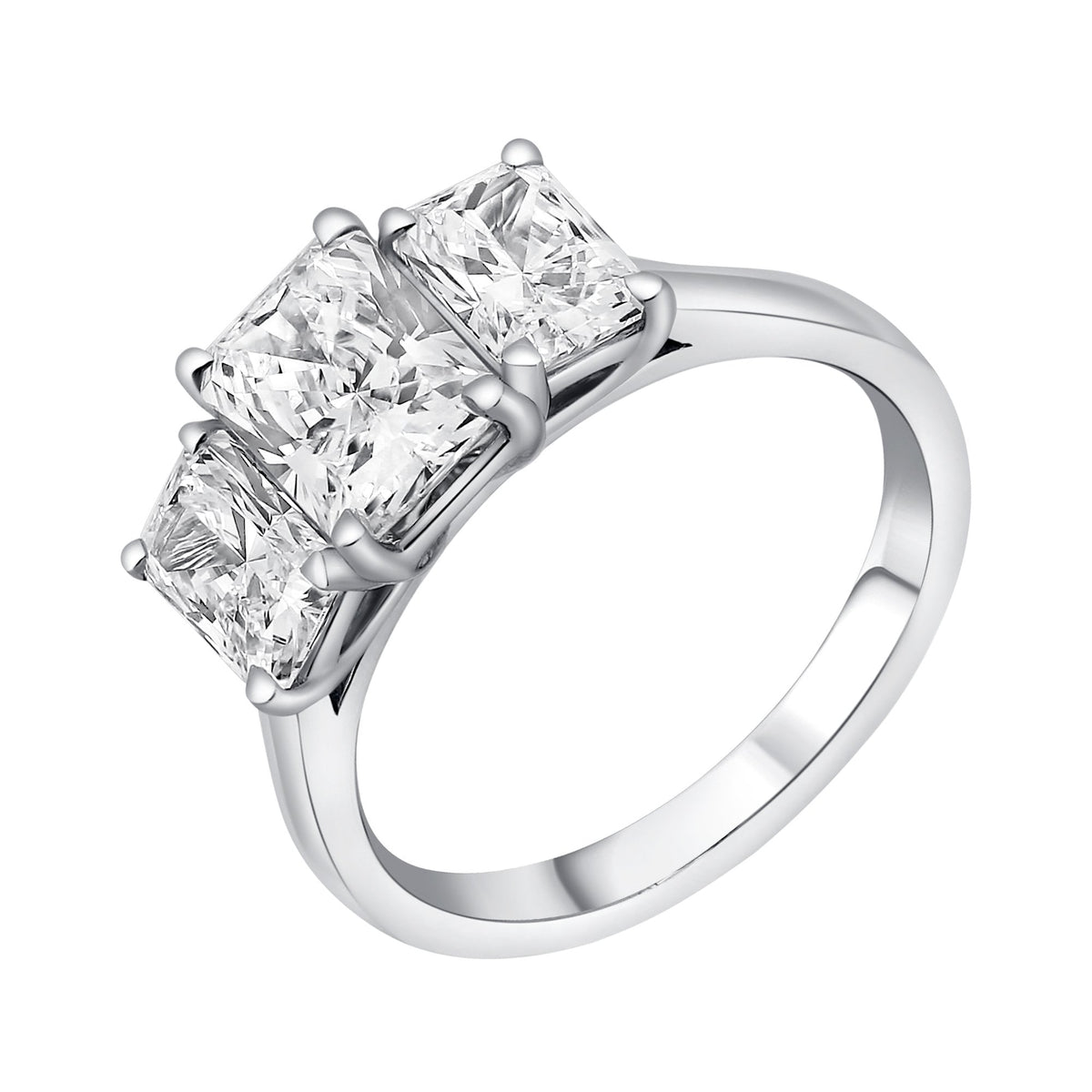 Lab grown platinum 3.07ct D VVS2 radiant diamond 3 stone ring
