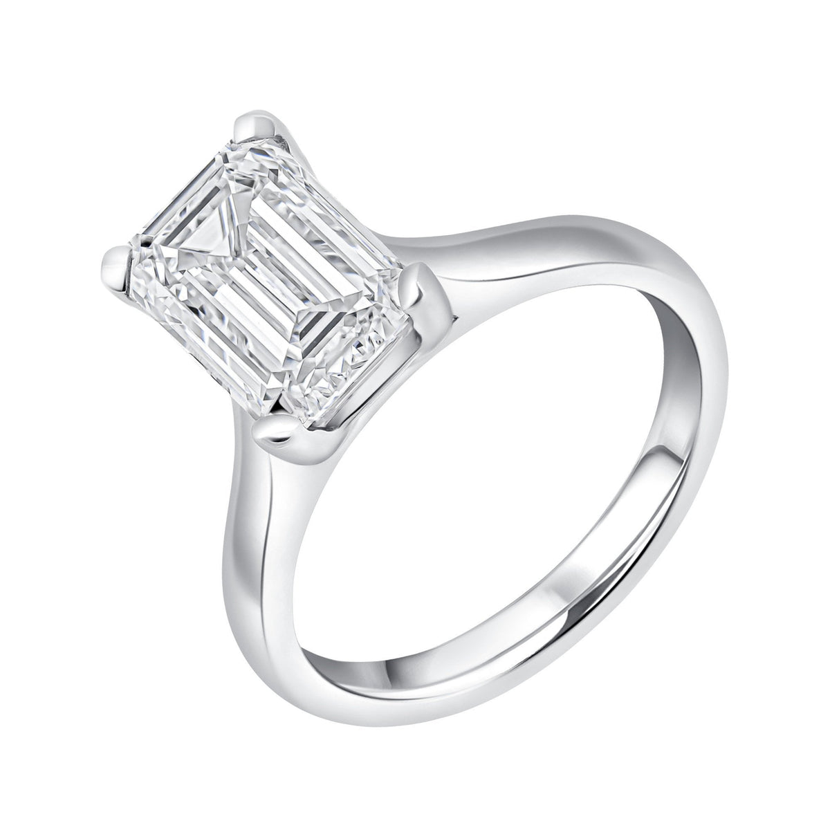 Lab grown platinum 3.01ct D VVS2 IGI emerald cut diamond ring