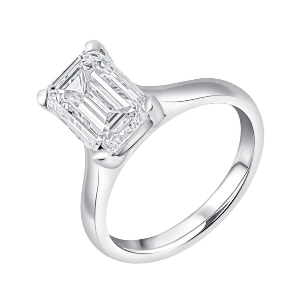 Lab grown platinum 3.01ct D VVS2 IGI emerald cut diamond ring