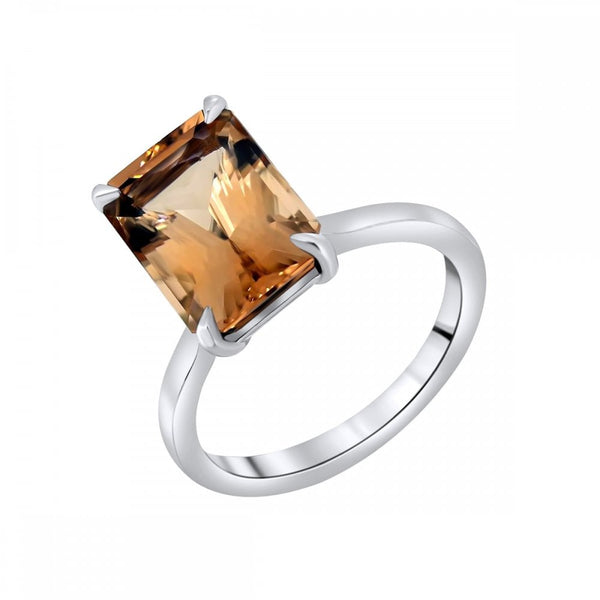 Platinum 5.80ct emerald cut orange tourmaline ring