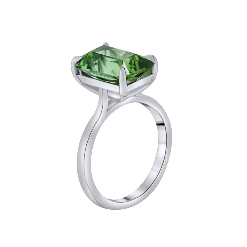 Platinum 5.79ct emerald cut green tourmaline ring