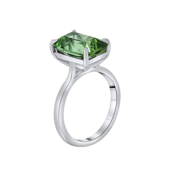 Platinum 5.79ct emerald cut green tourmaline ring