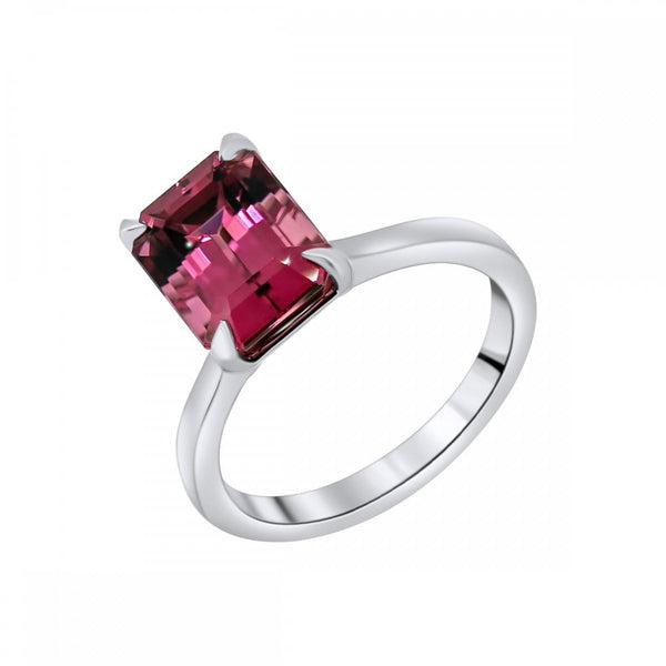 Platinum 4.05ct emerald cut pink tourmaline ring