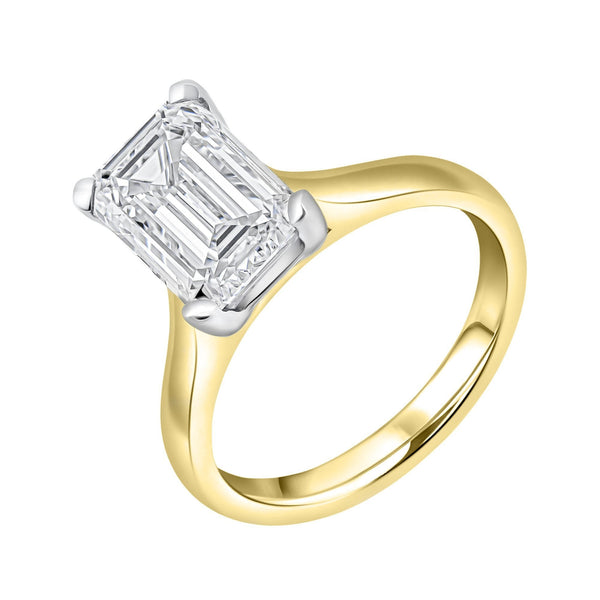 Lab grown 18ct yellow gold 3.00ct D VVS2 IGI emerald ring