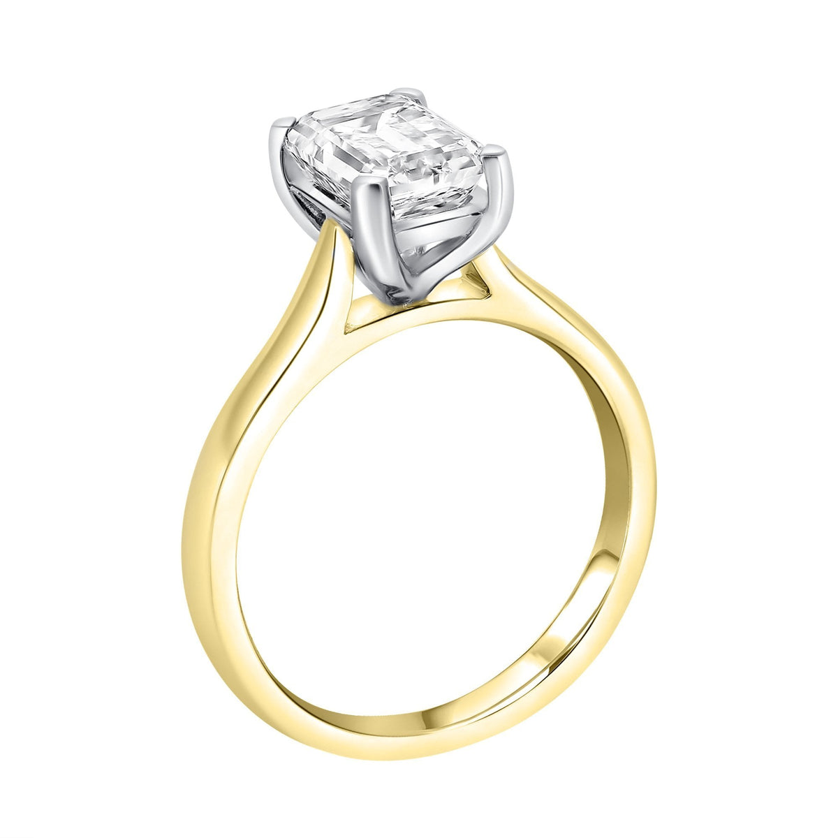 Lab grown 18ct yellow gold 3.00ct D VVS2 IGI emerald ring
