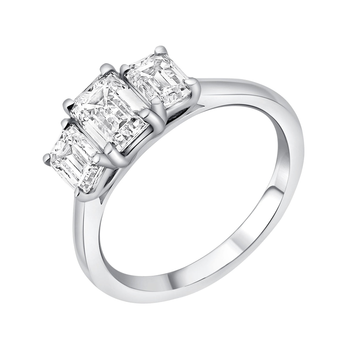 Lab grown platinum 2.03ct D VVS IGI emerald diamond 3 stone ring
