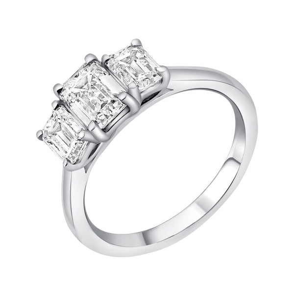 Lab grown platinum 2.03ct D VVS IGI emerald diamond 3 stone ring