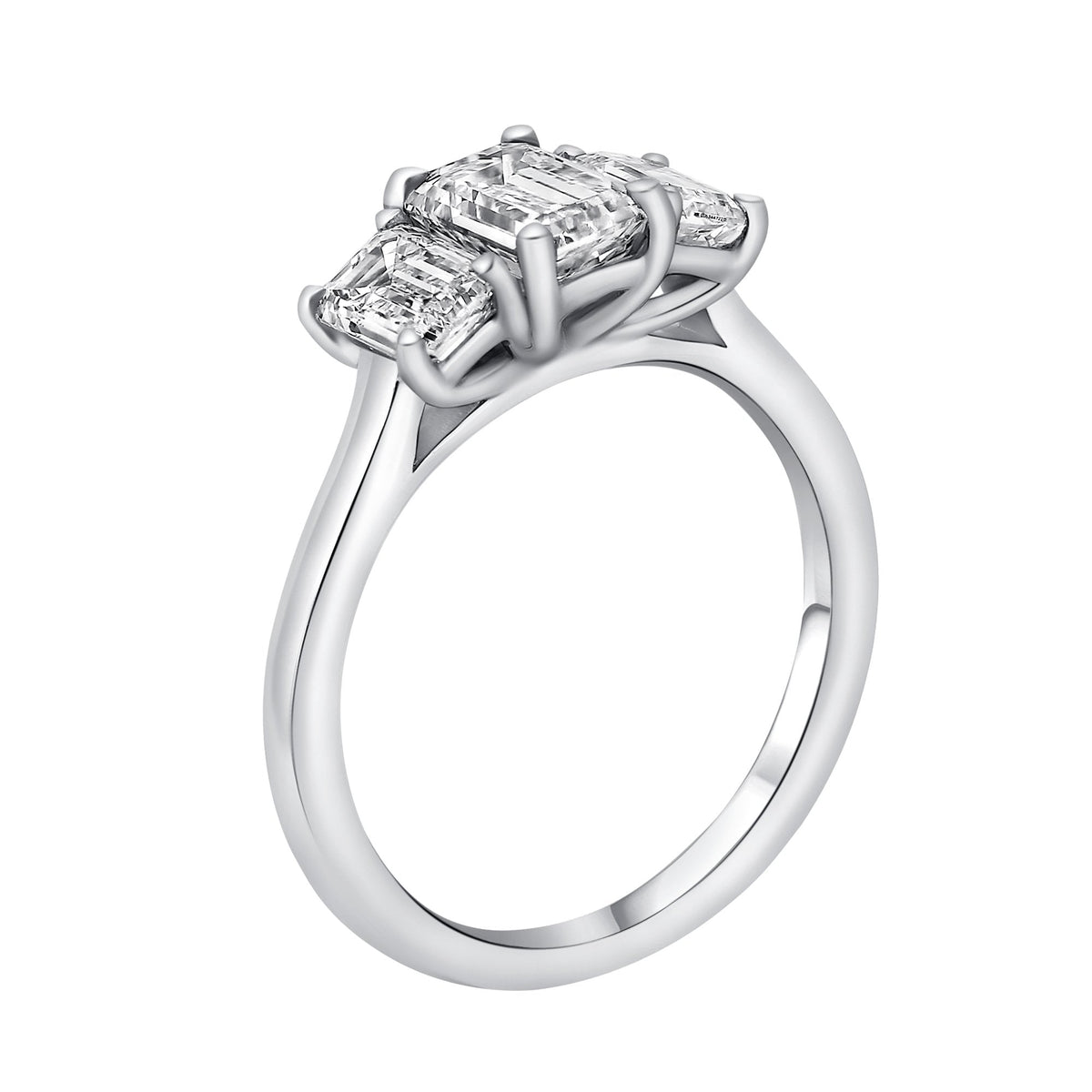 Lab grown platinum 2.03ct D VVS IGI emerald diamond 3 stone ring