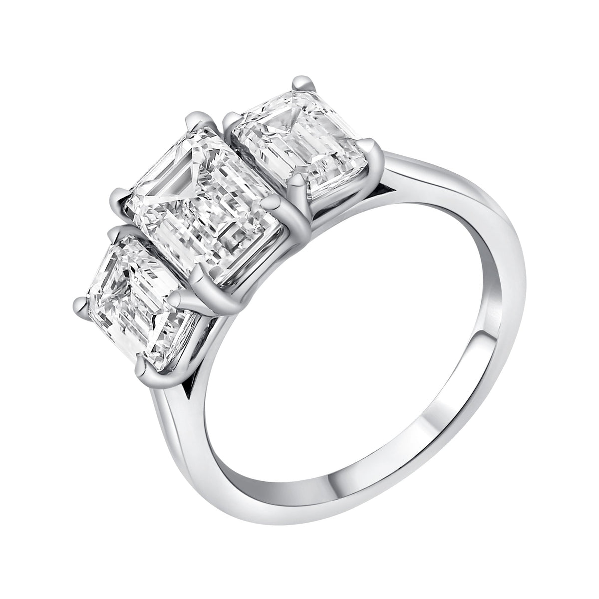 Lab grown platinum 4.07ct D VVS2 emerald diamond 3 stone ring