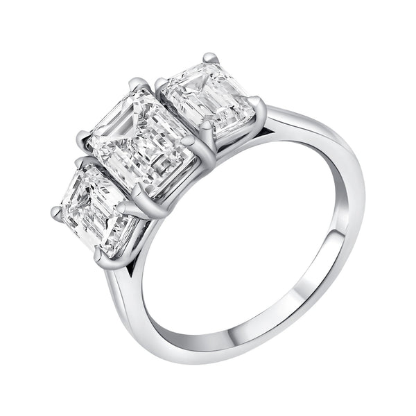 Lab grown platinum 4.07ct D VVS2 emerald diamond 3 stone ring
