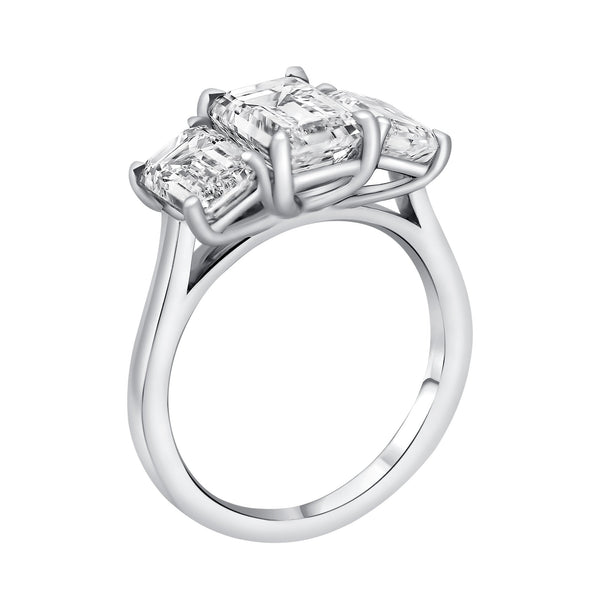 Lab grown platinum 4.07ct D VVS2 emerald diamond 3 stone ring