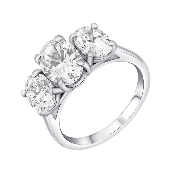 Lab grown platinum 4.11ct D VVS2 IGI oval diamond 3 stone ring