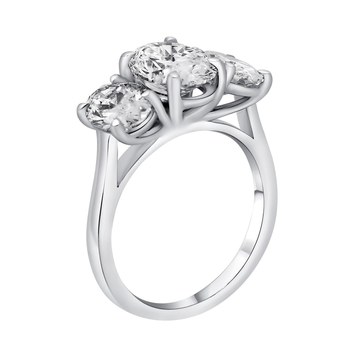 Lab grown platinum 4.11ct D VVS2 IGI oval diamond 3 stone ring