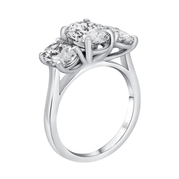 Lab grown platinum 4.11ct D VVS2 IGI oval diamond 3 stone ring